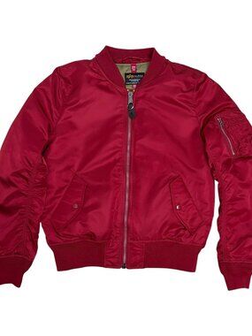 ALPHA INDUSTRIES US ARMY Bomber Jacket Air Force Pilot USAF Red Coat Mens Medium